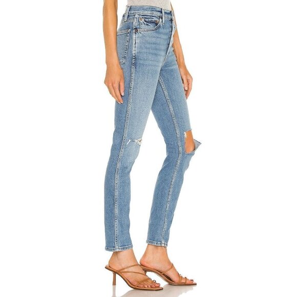 Re/Done Originals 80s Slim Straight Brisk Blue With Rips Womens Size 29 - Picture 3 of 14
